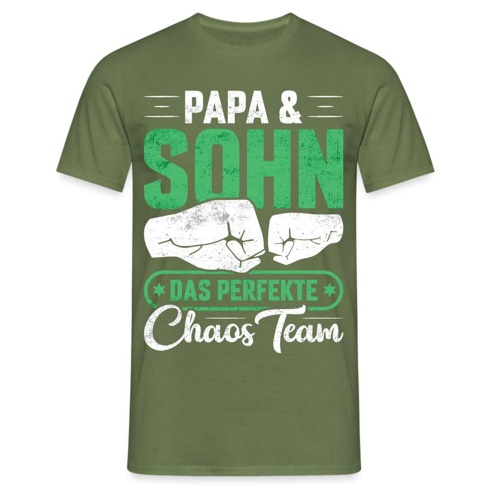 Papa Vatertag Vater und Sohn das perfekte Chaos Team Lustiges T-Shirt - Militärgrün