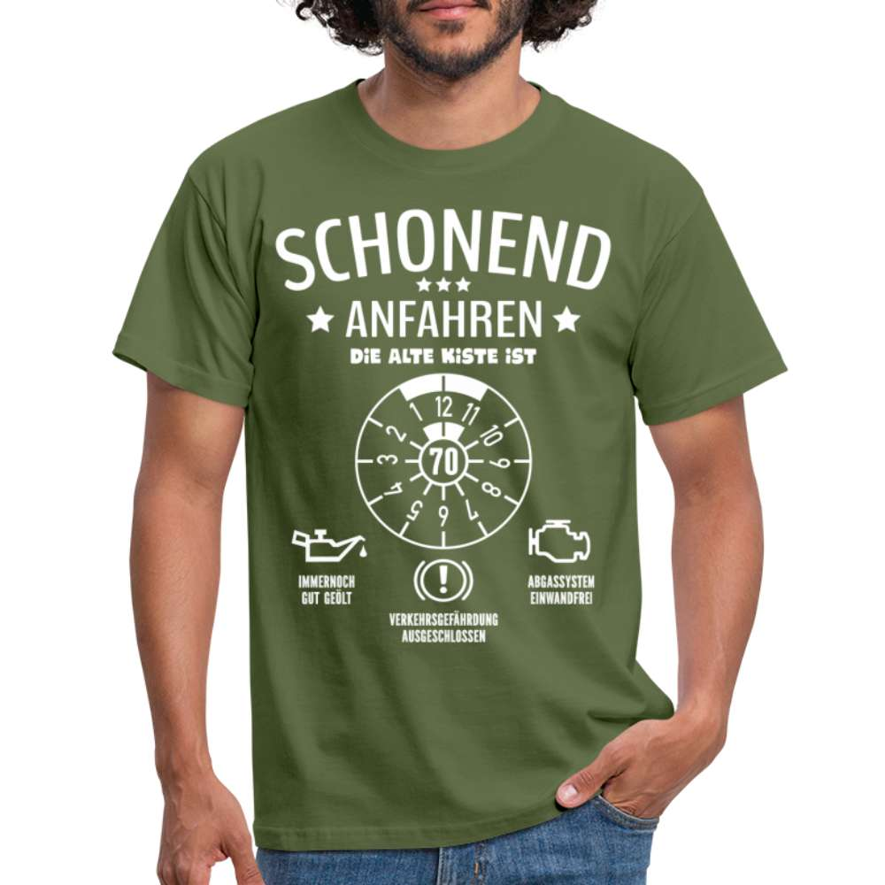 70. Geburtstag - Schonend Anfahren Mechaniker TÜV Geschenk T-Shirt - Militärgrün